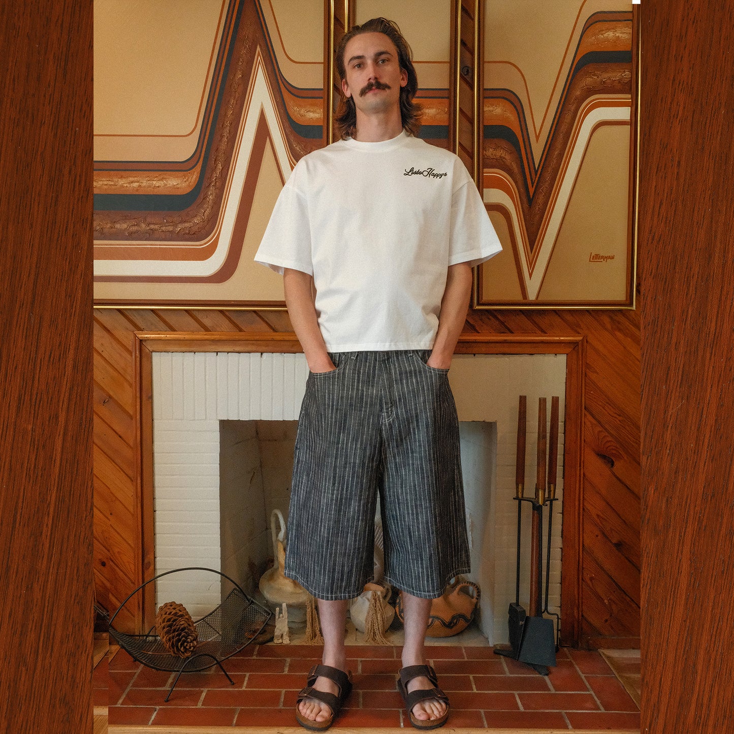 Striped Bermuda Denim Shorts
