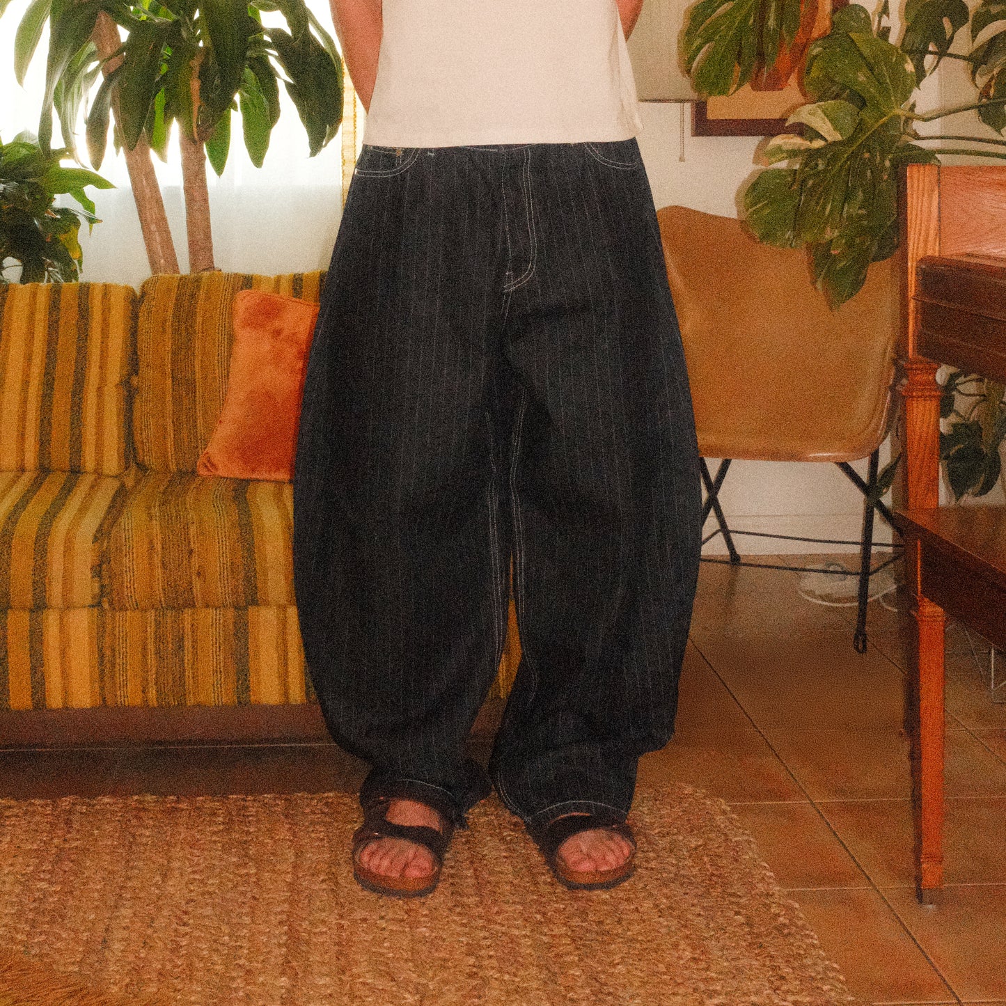 Striped Baggy Barrel Jeans