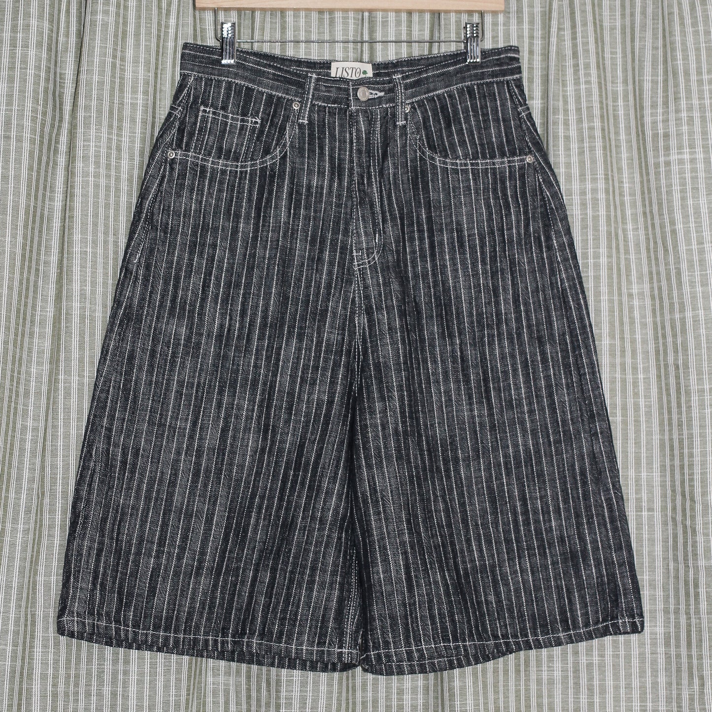 Striped Bermuda Denim Shorts