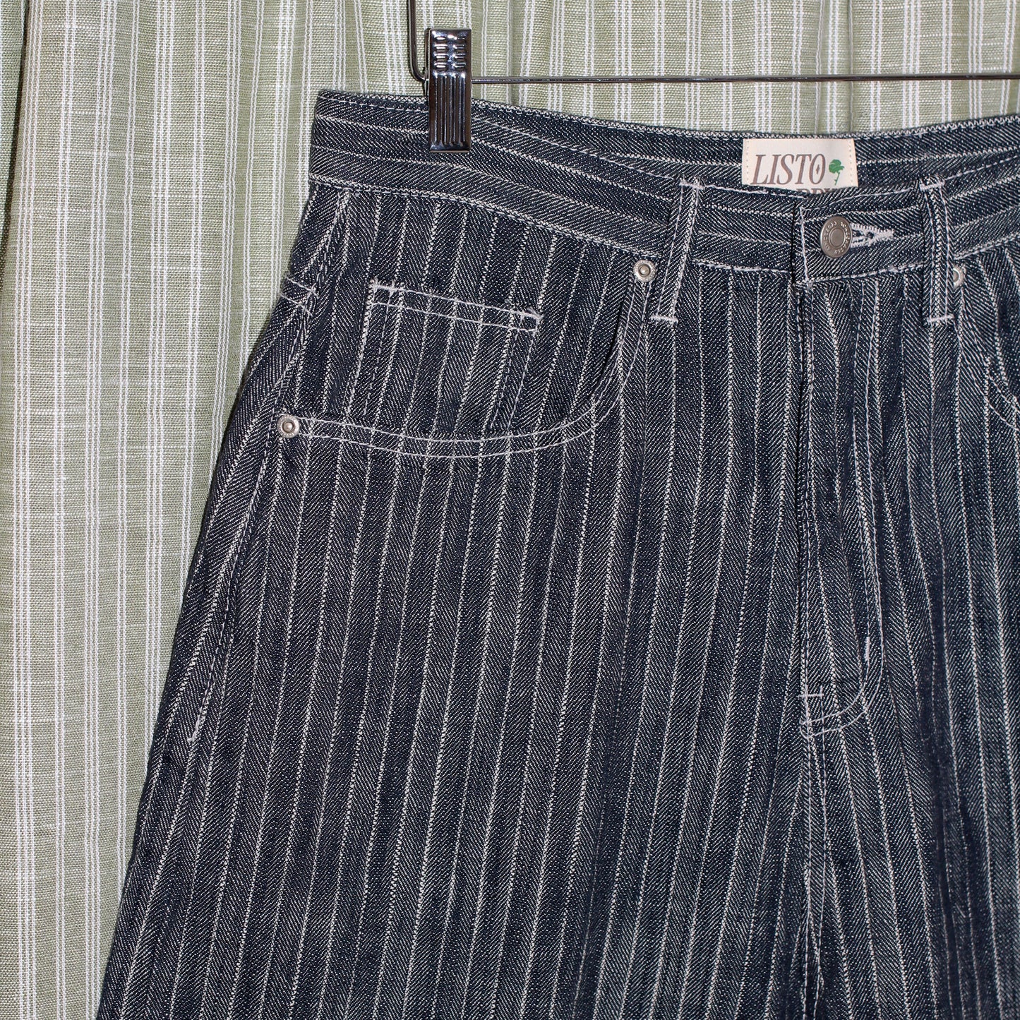 Striped Bermuda Denim Shorts