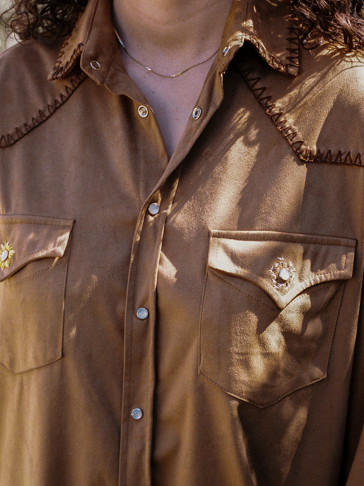 Dandelion Hand Embroidered Faux Suede Shirt