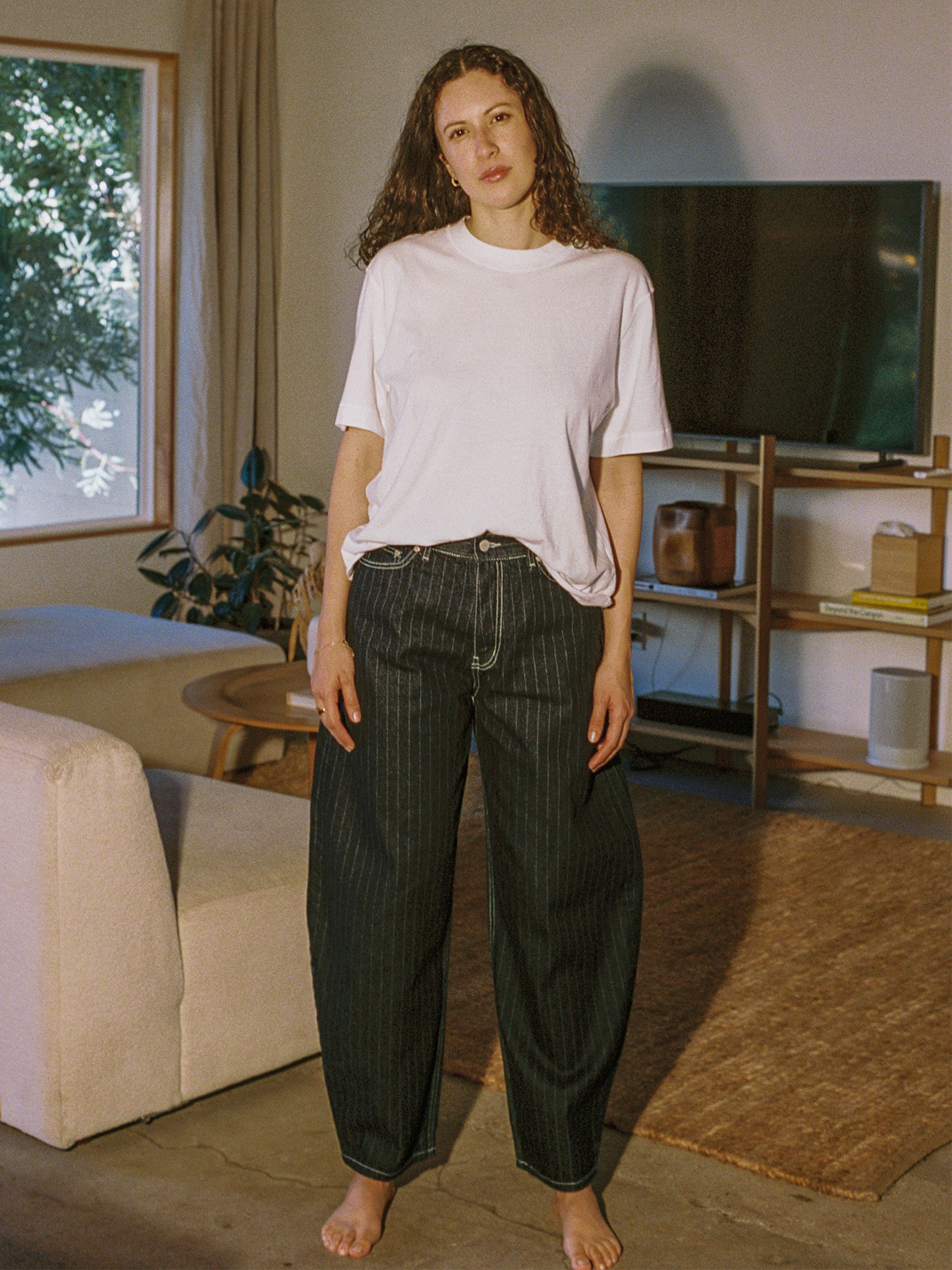 Striped Baggy Barrel Jeans