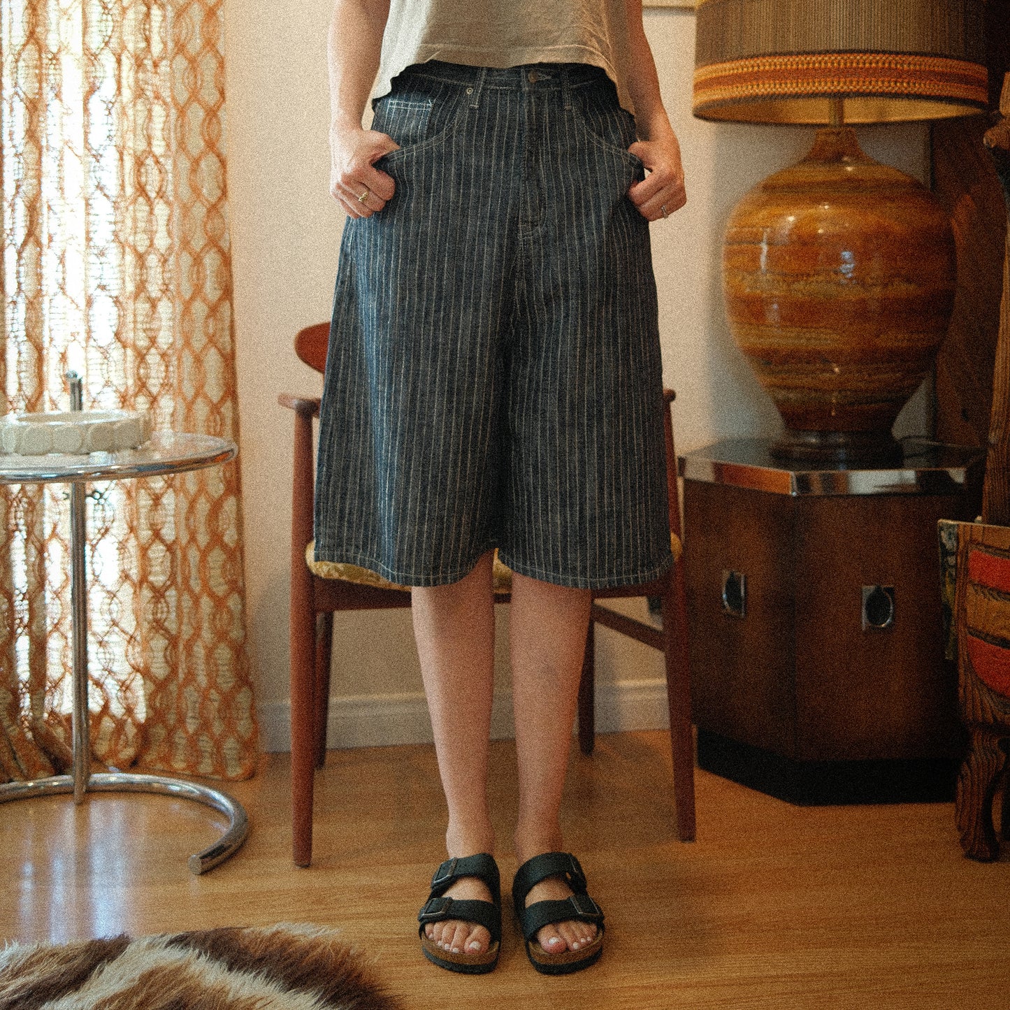 Striped Bermuda Denim Shorts