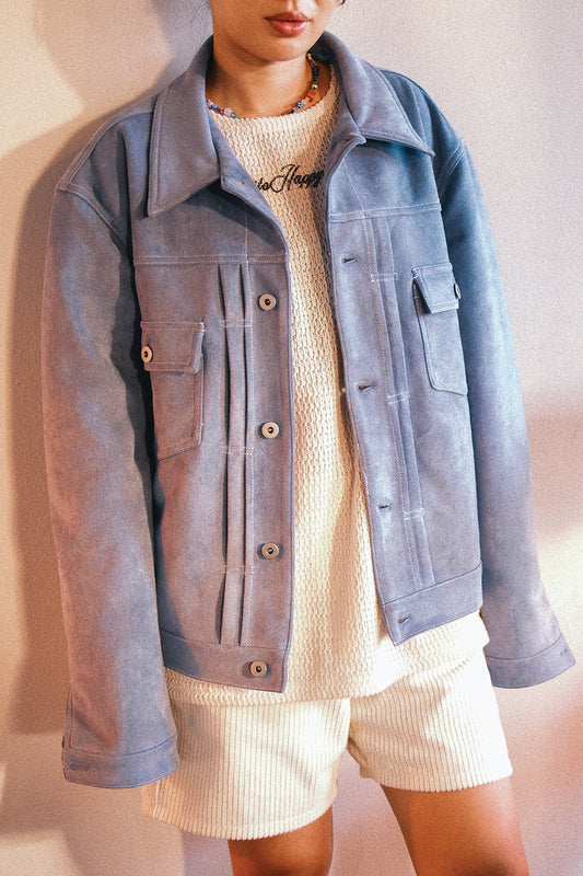 Soft Suede Trucker Jacket (Dusty Blue)