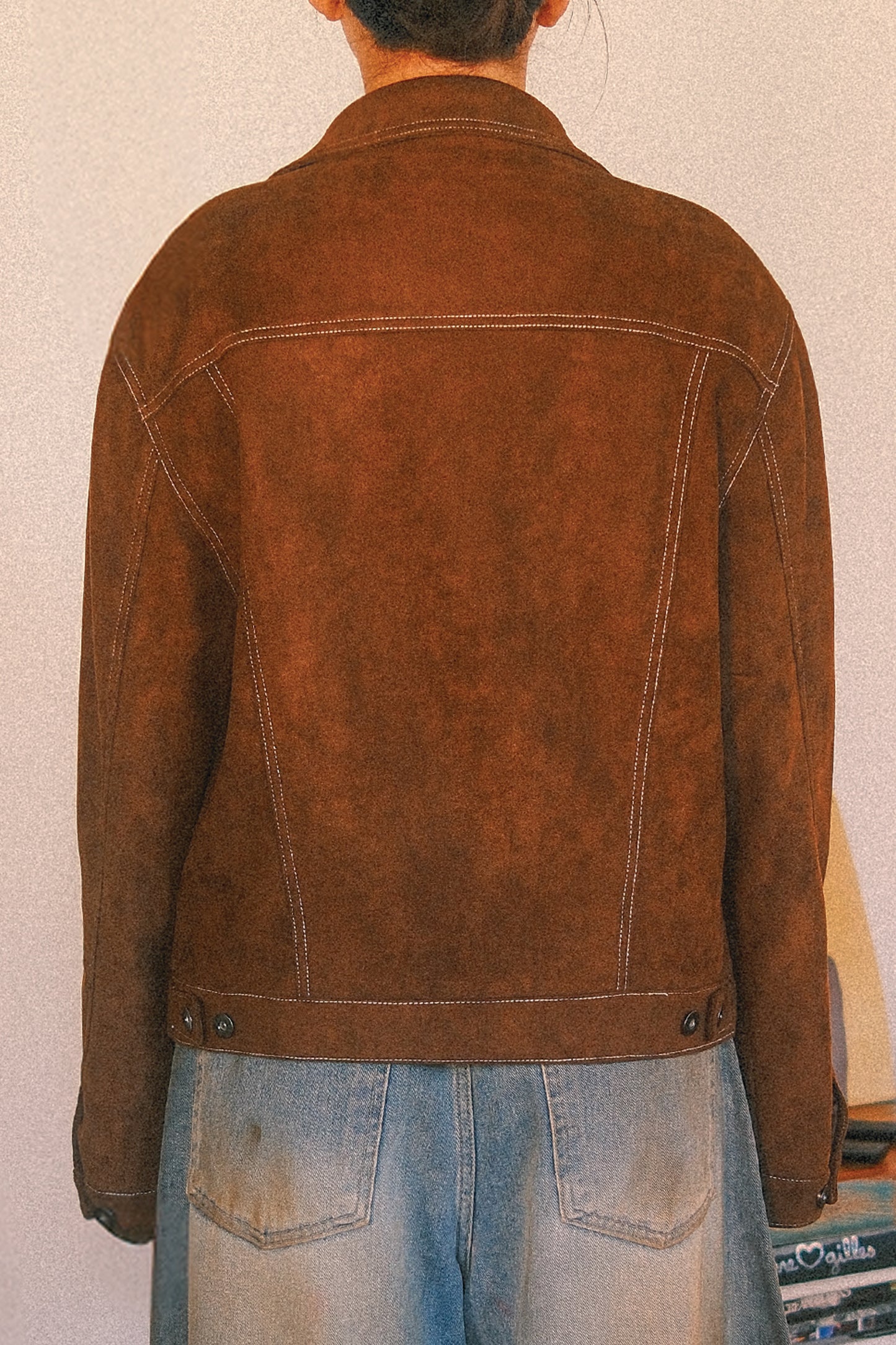 Soft Suede Trucker Jacket (Brown)