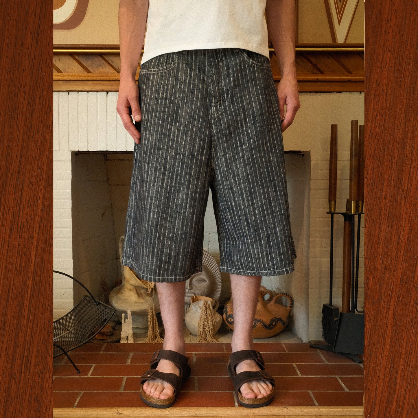 Striped Bermuda Denim Shorts